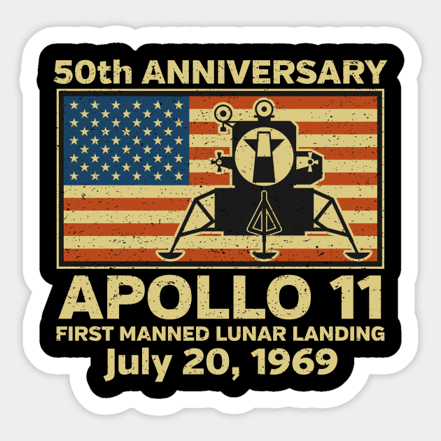 Apollo 11 American Flag 50th Anniversary Moon Landing Sticker by RadStar